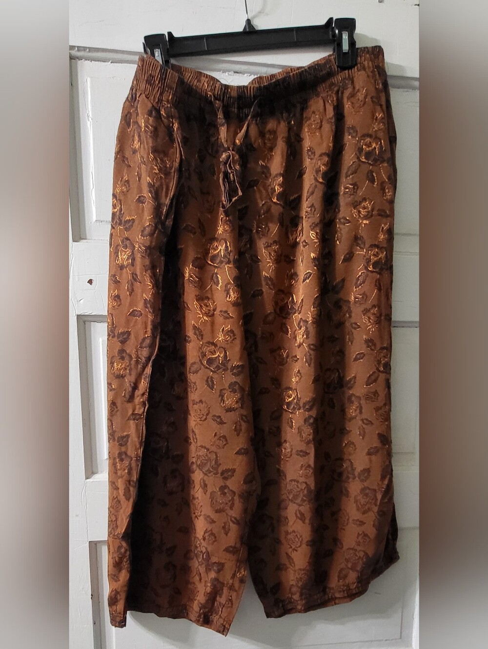 Y2K Whimsigoth Metallic Copper Brown Floral Wideleg Pants 3X